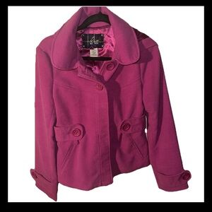 Jack BB DAKOTA Removable Hood Pink Pea Coat Jacket Lined Snap Front Size Medium